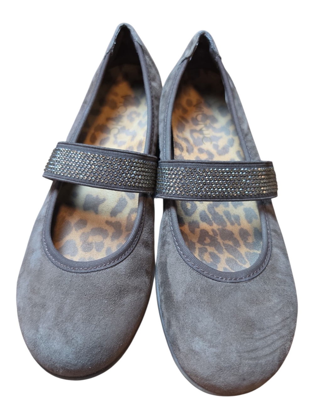 VIONIC | Brown Suede‎ Mary Jane Flats Rhinestone Comfort Shoes | 6